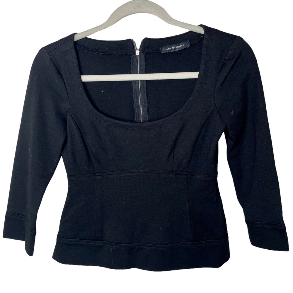 Nanette Lepore‎ Black Wool Blend Jersey Knit Back Zip Crop Top 0